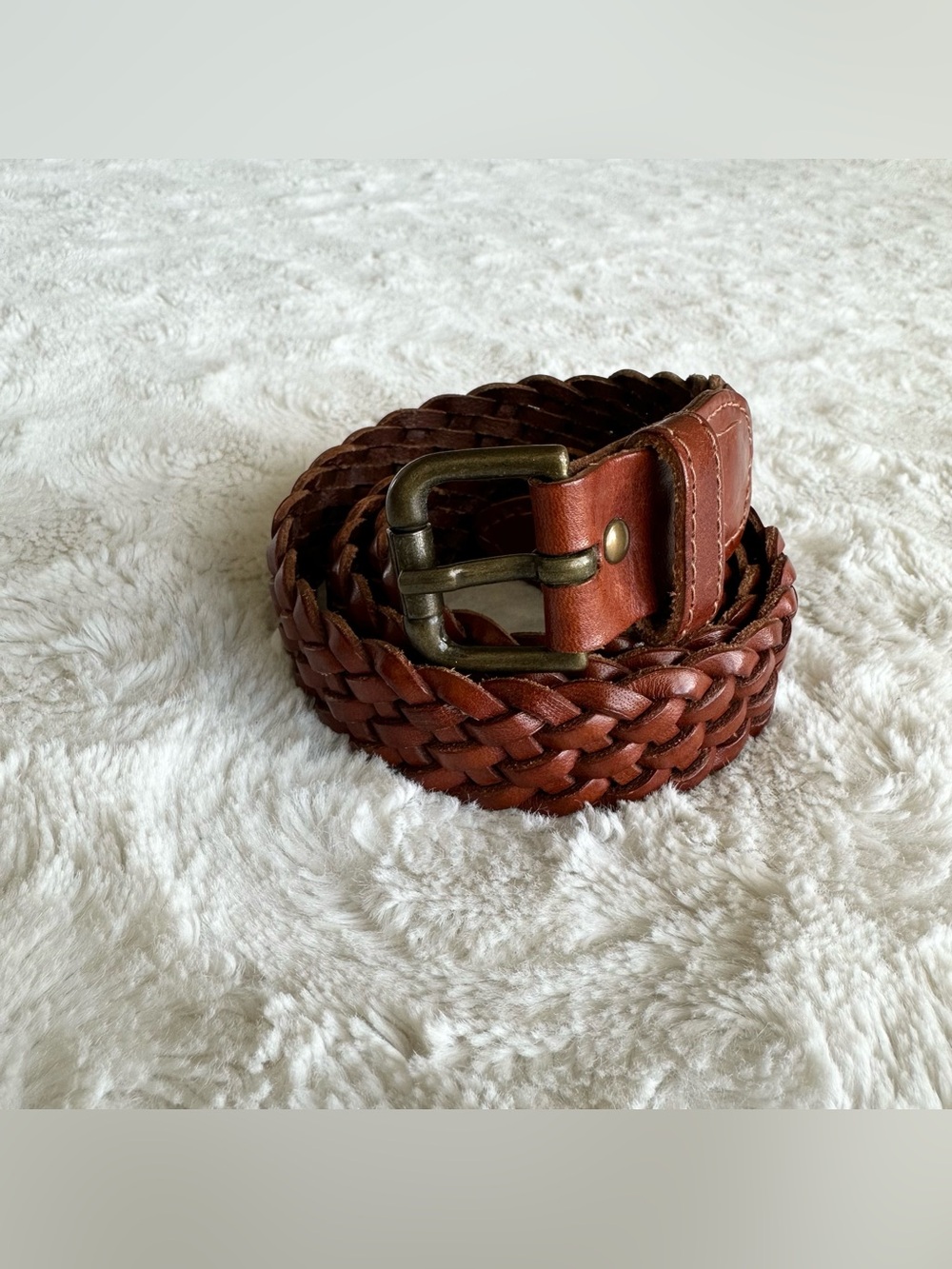 Omega Braided Leather Belt Womens Medium 35” Brown Woven Western Boho Festival